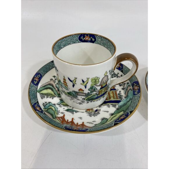 Staffordshire fine bone China Chinese Willow (2) Saucer plates (1) Demitasse Cup - Picture 2 of 7